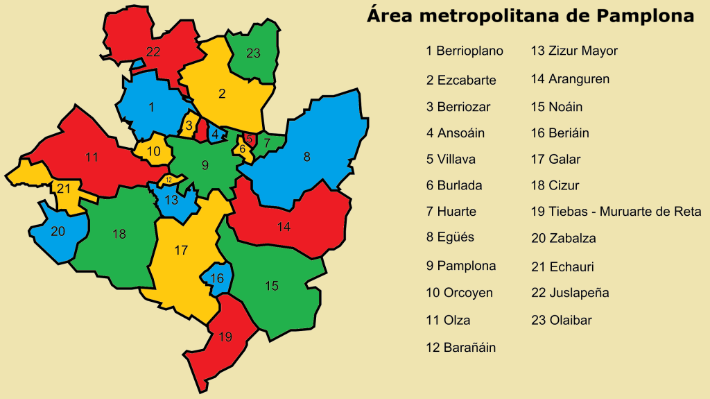 Plano del área metropolitana de Pamplona.