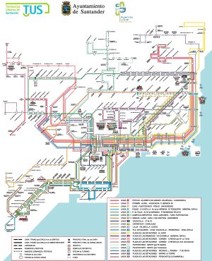 Plano de las líneas de autobuses urbanos de Santander