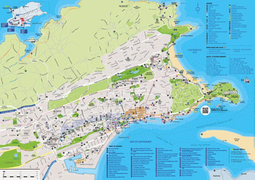 Plano turístico de la ciudad de Santander.