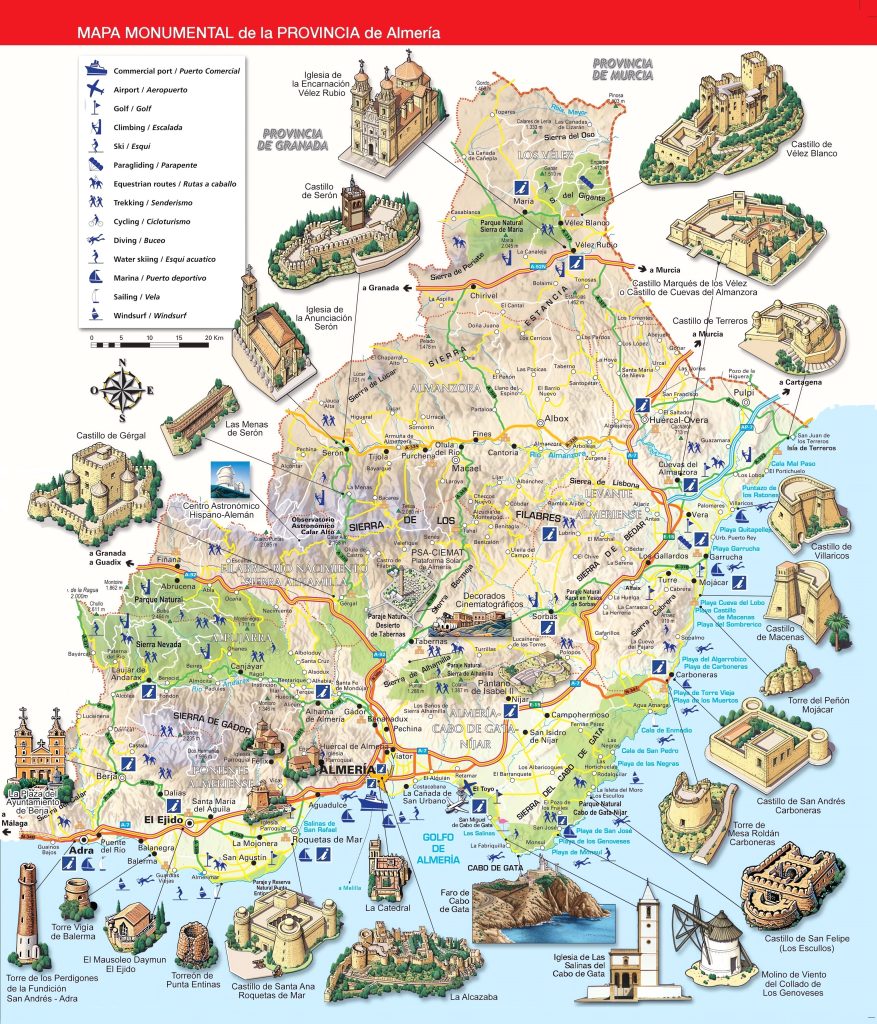 Mapa turístico de la provincia de Almería.