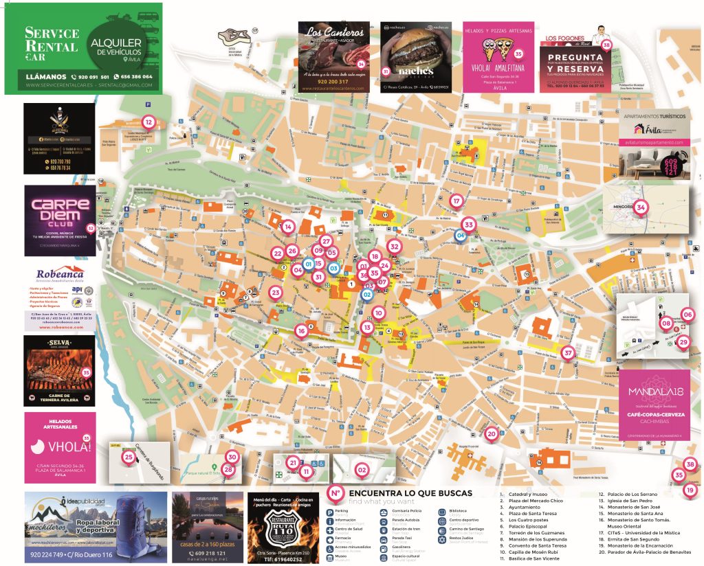 Plano turístico de la ciudad de Ávila.