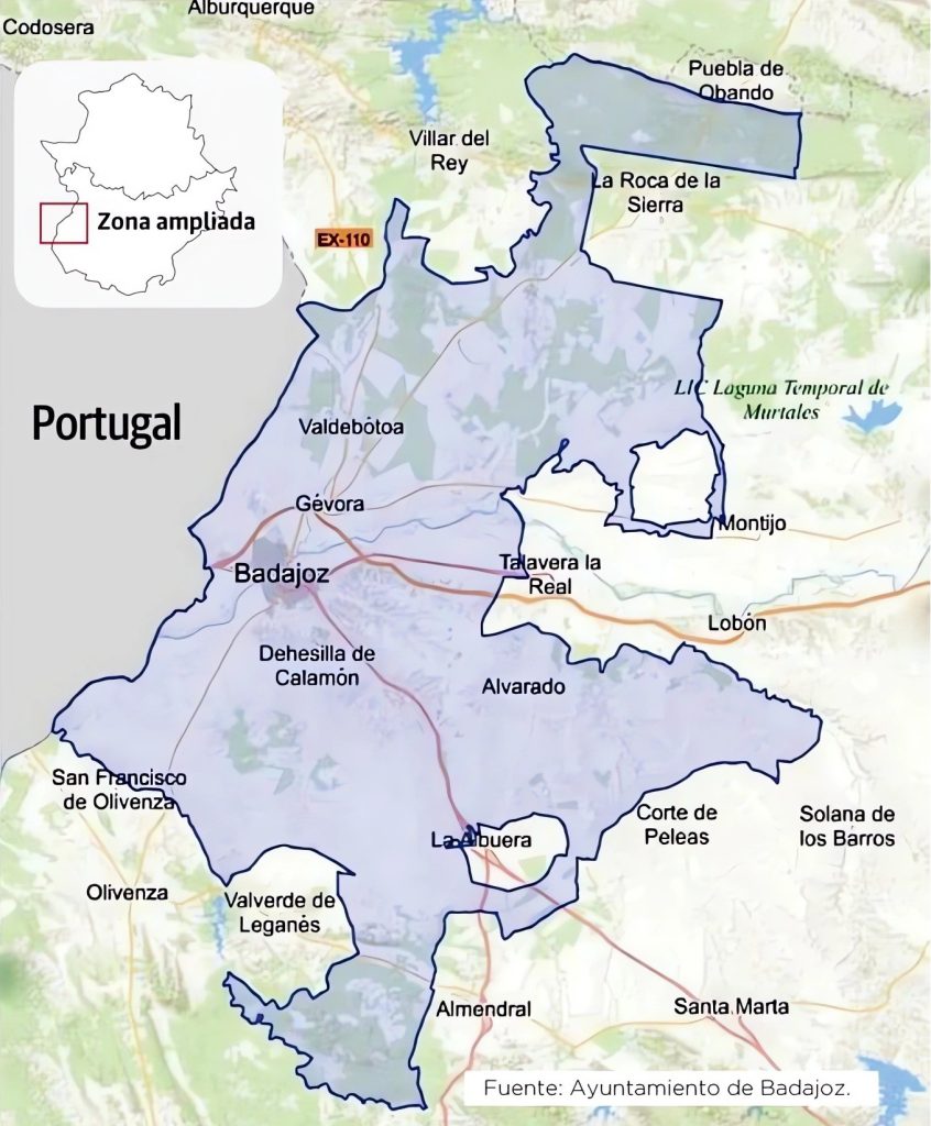 Plano del término municipal de Badajoz.