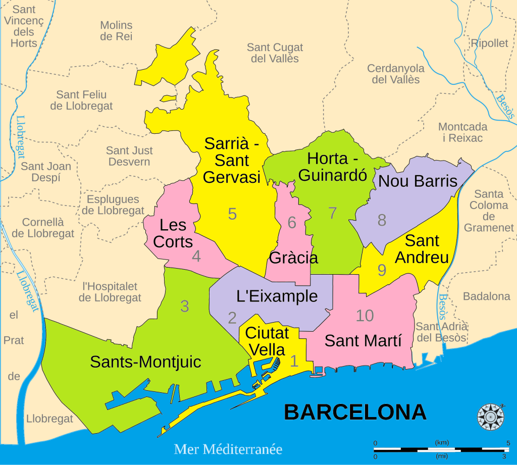 Mapa de los distritos de Barcelona.