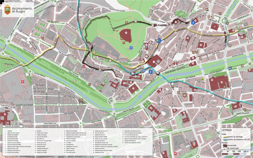 Plano turístico de la ciudad de Burgos.