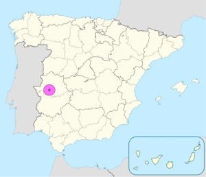 Mapa de ubicación de Cáceres en España.
