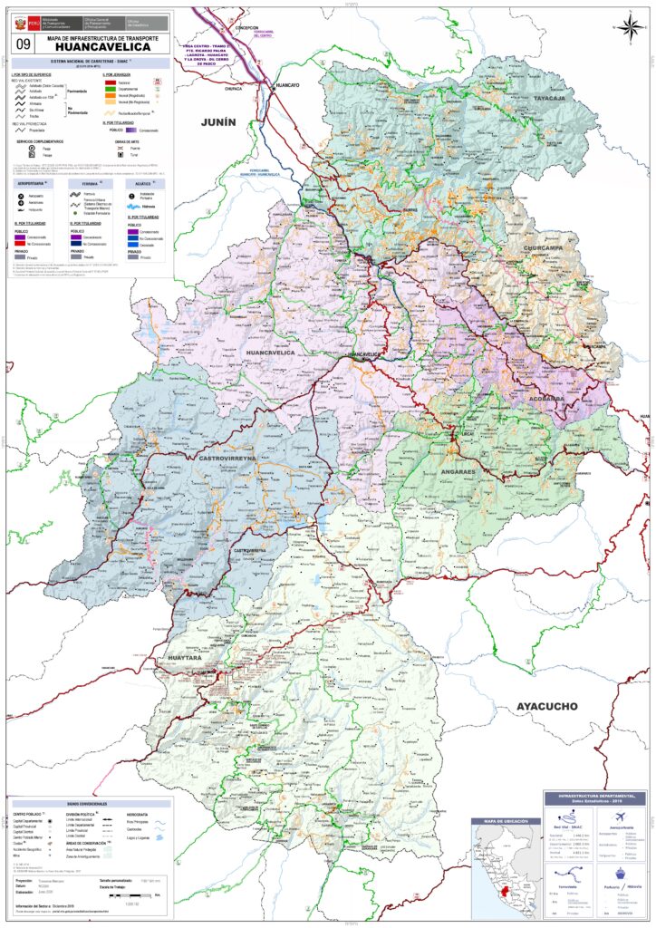 Mapa de las principales ciudades del departamento de Huancavelica.