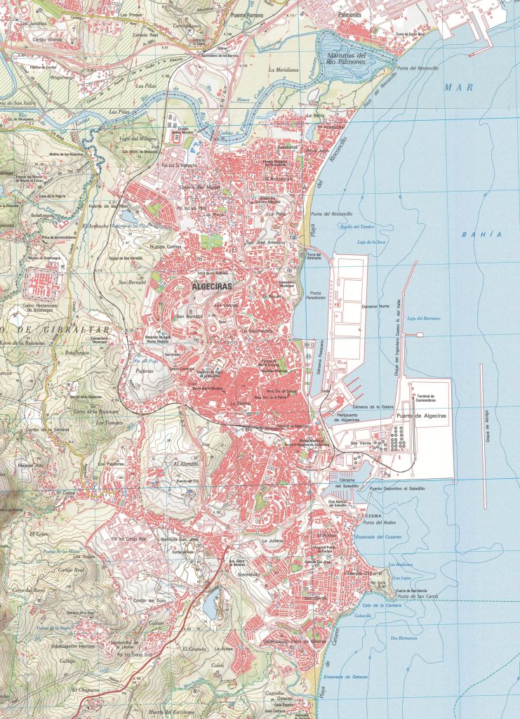 Mapa de accesos por carretera a Algeciras.