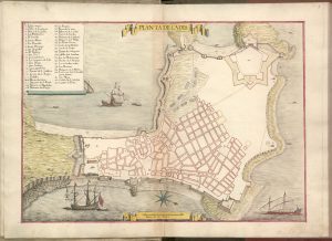 Mapa dibujado a mano del siglo XVII de Cádiz, España