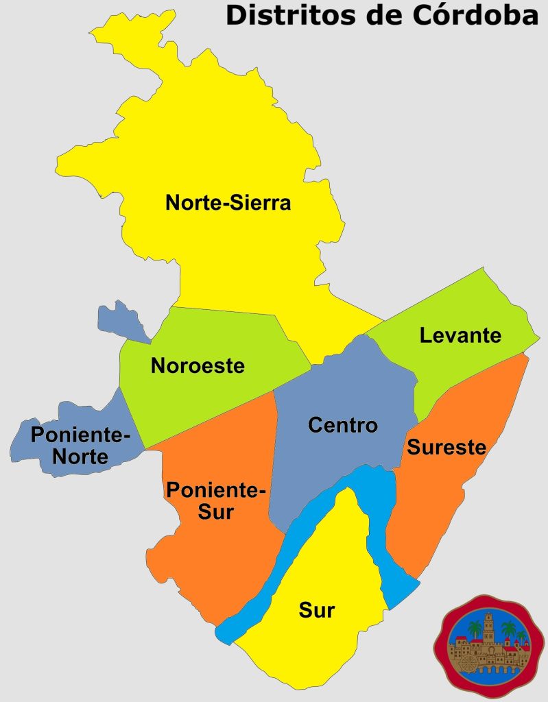 Plano de los distritos de la ciudad de Córdoba.