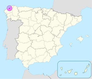 Mapa de ubicación de la ciudad de La Coruña en España.