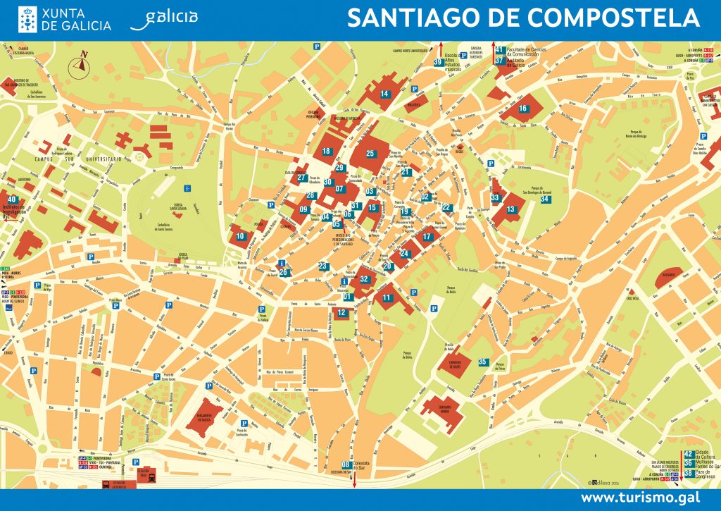 Plano turístico de Santiago de Compostela.