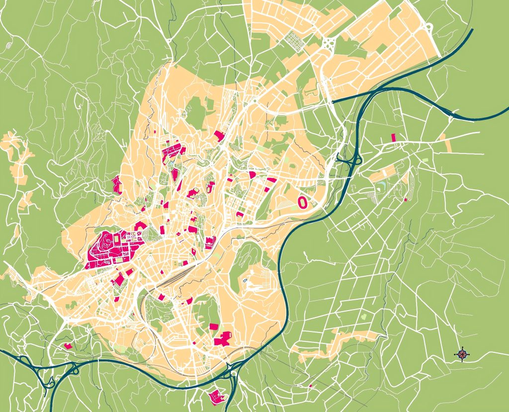 Mapa mudo de Santiago de Compostela.