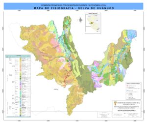 Mapa fisiográfico del departamento de Huánuco.