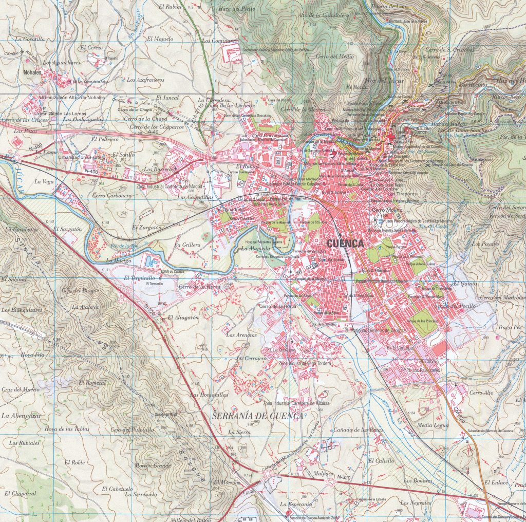 Mapa de accesos por carretera a Cuenca (España).