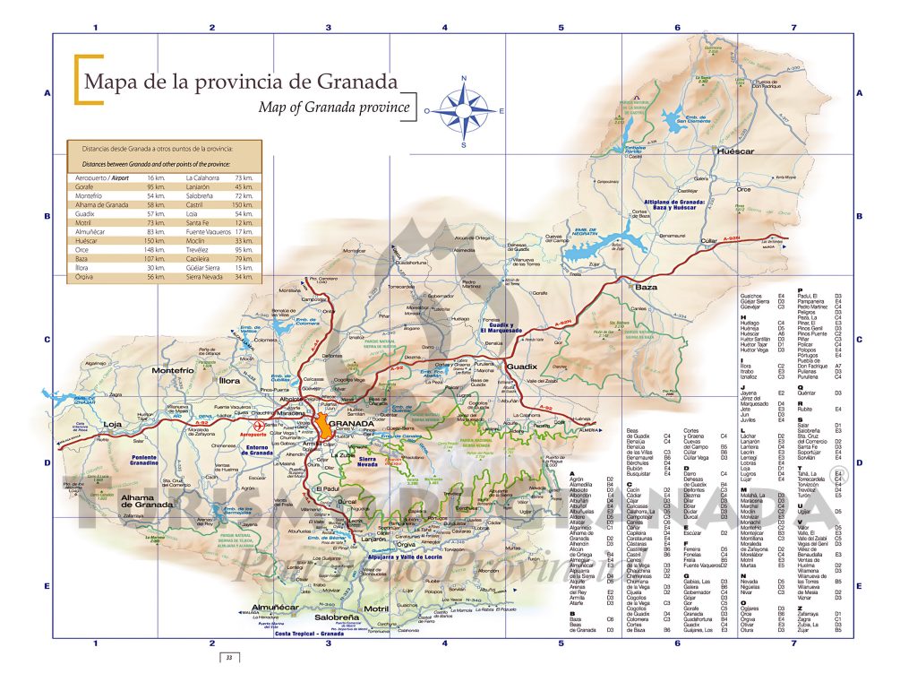 Mapa de carreteras de la provincia de Granada.