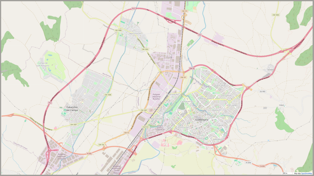 Mapa de accesos por carretera a la ciudad de Guadalajara (España).