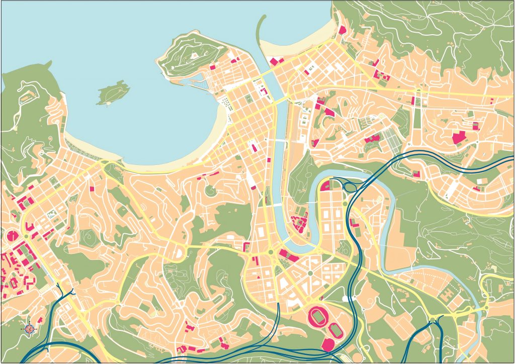Mapa mudo de San Sebastián (Guipúzcoa).