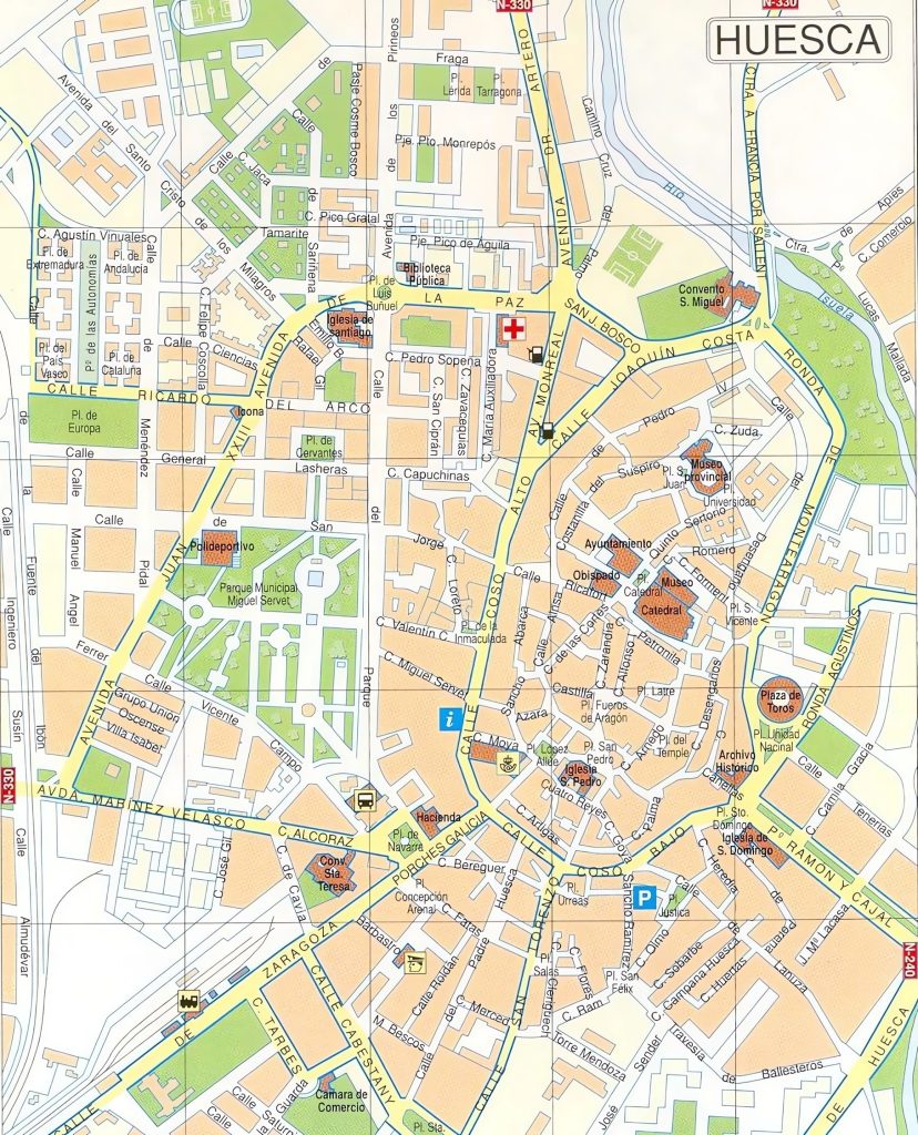 Plano del centro de la ciudad de Huesca.