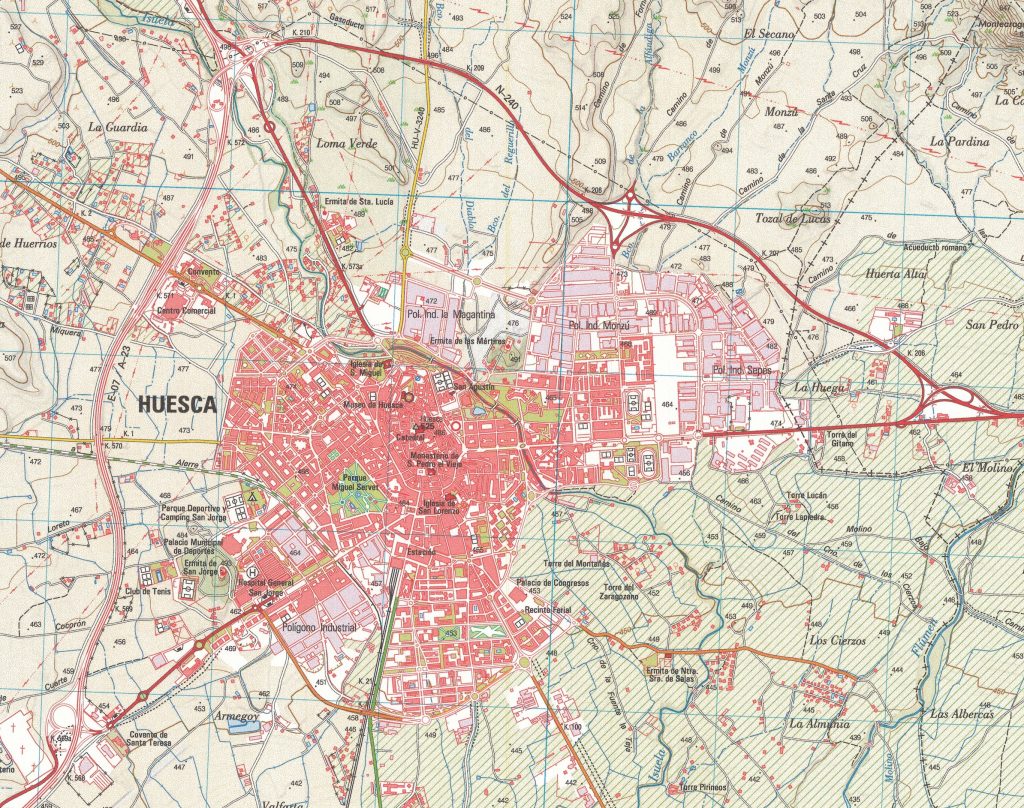 Mapa de accesos por carretera a la ciudad de Huesca.