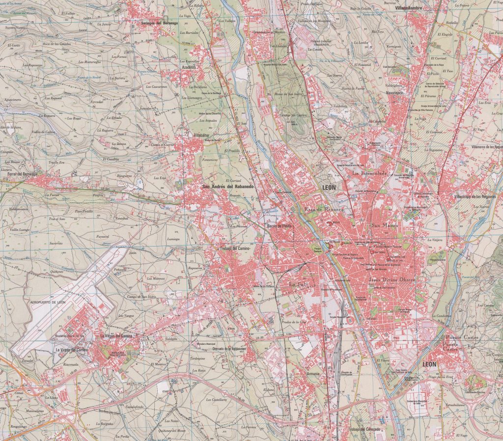 Mapa de accesos por carretera a la ciudad de León (España).