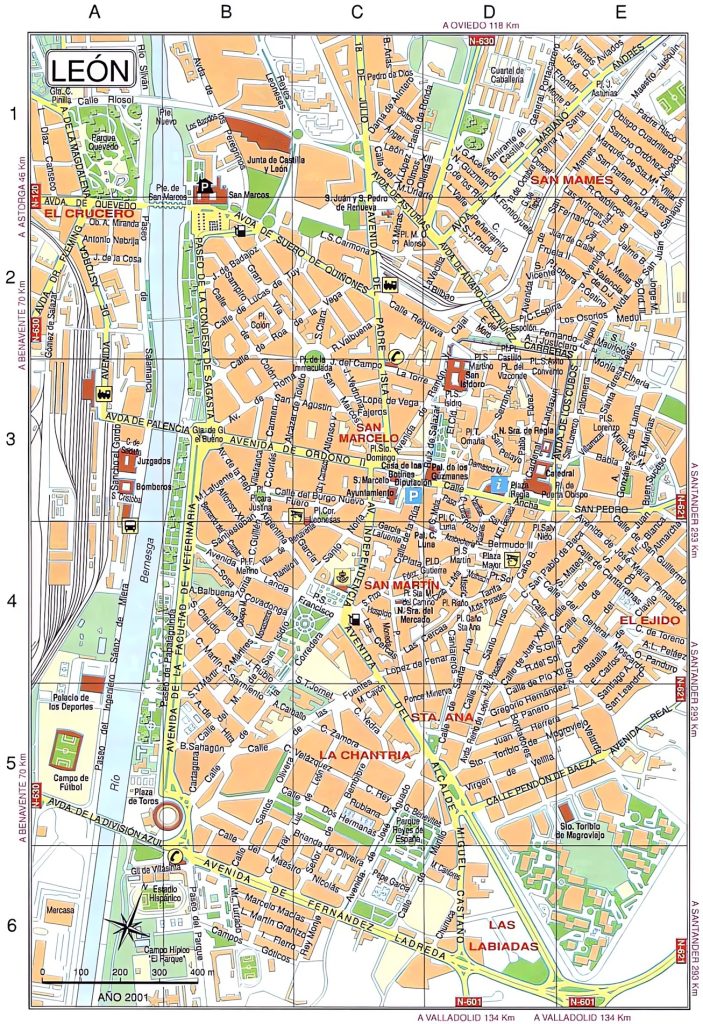 Plano del Ccentro de la ciudad de León.