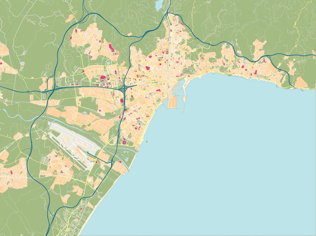 Mapa mudo de Málaga.
