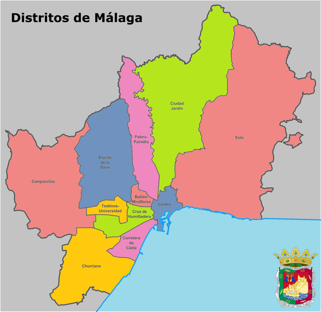 Plano de los distritos de Málaga.