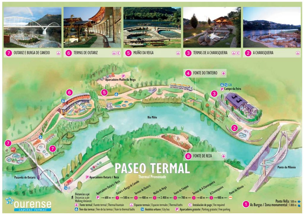 Plano de las zonas termales de la ciudad de Orense.
