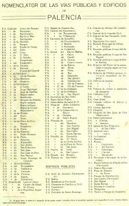 Nomenclátor de las vías públicas y edificios de Palencia en 1918.