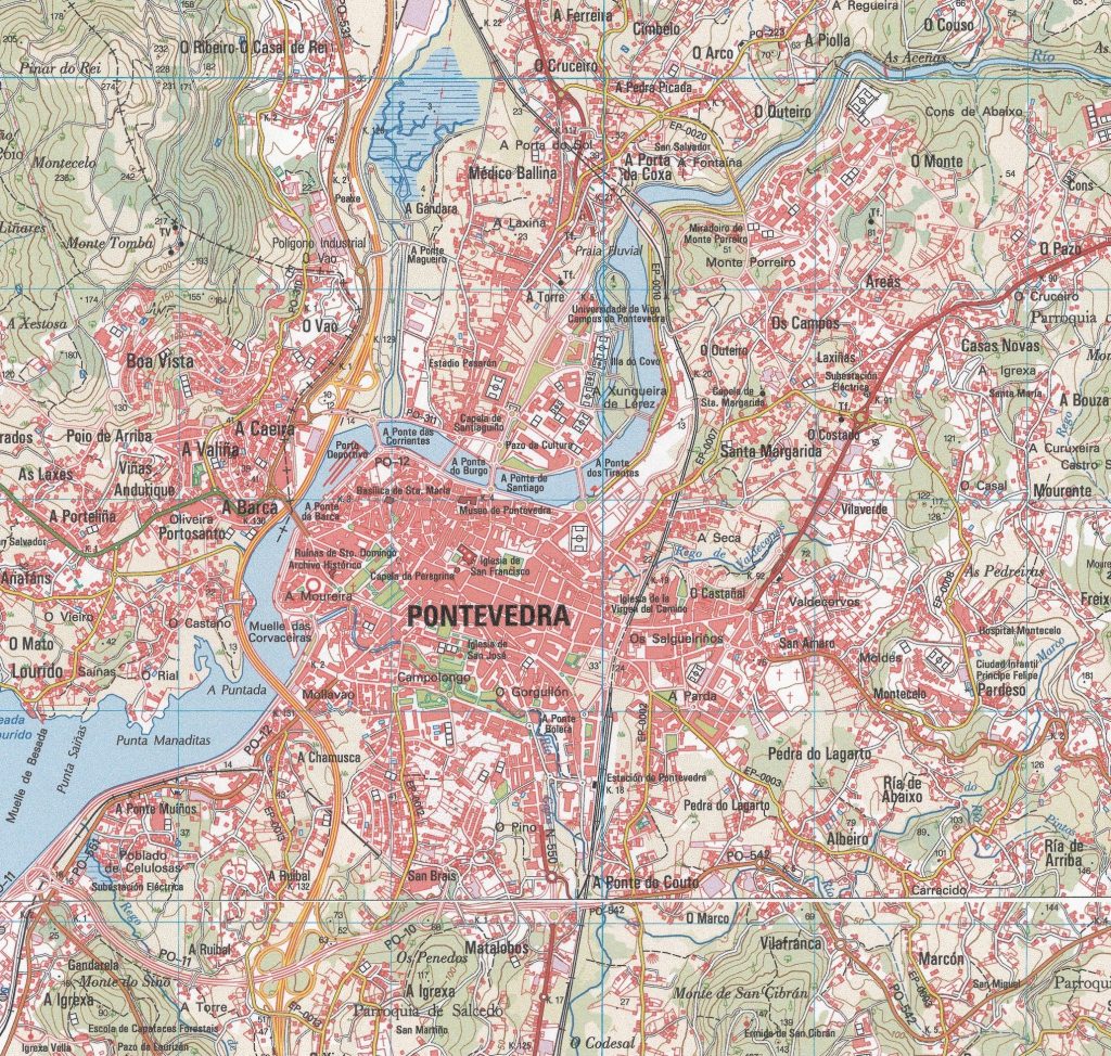 Mapa de la ciudad de Pontevedra.