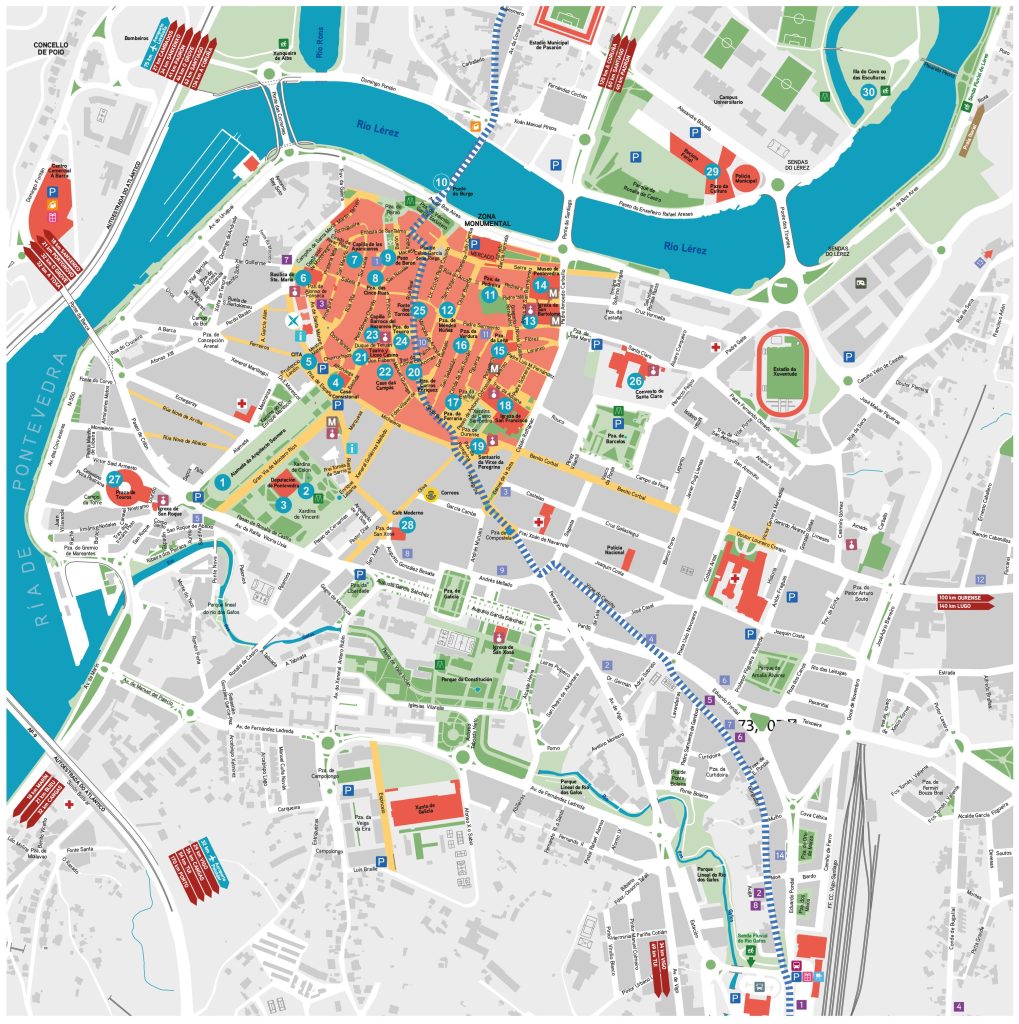 Plano turístico de la ciudad de Pontevedra.