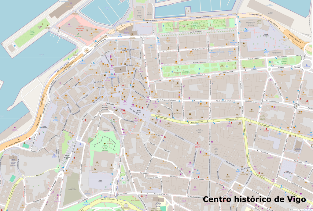 Plano del centro histórico de Vigo.