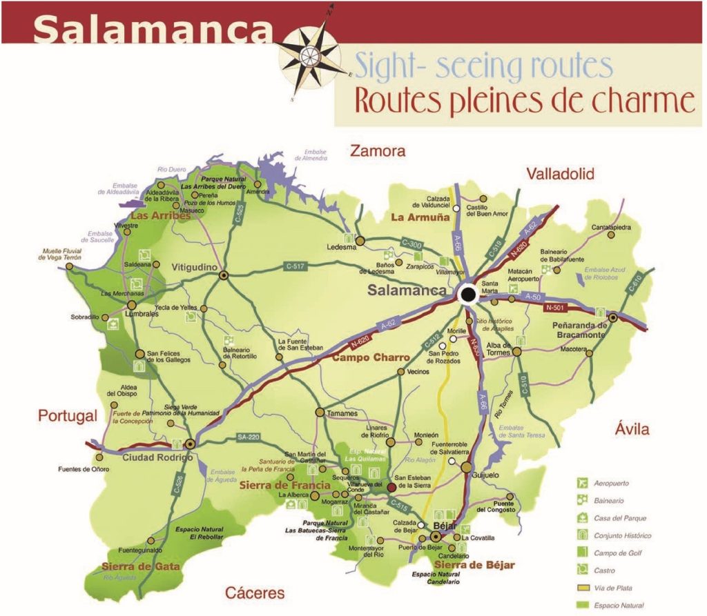 Mapa turístico de la provincia de Salamanca.