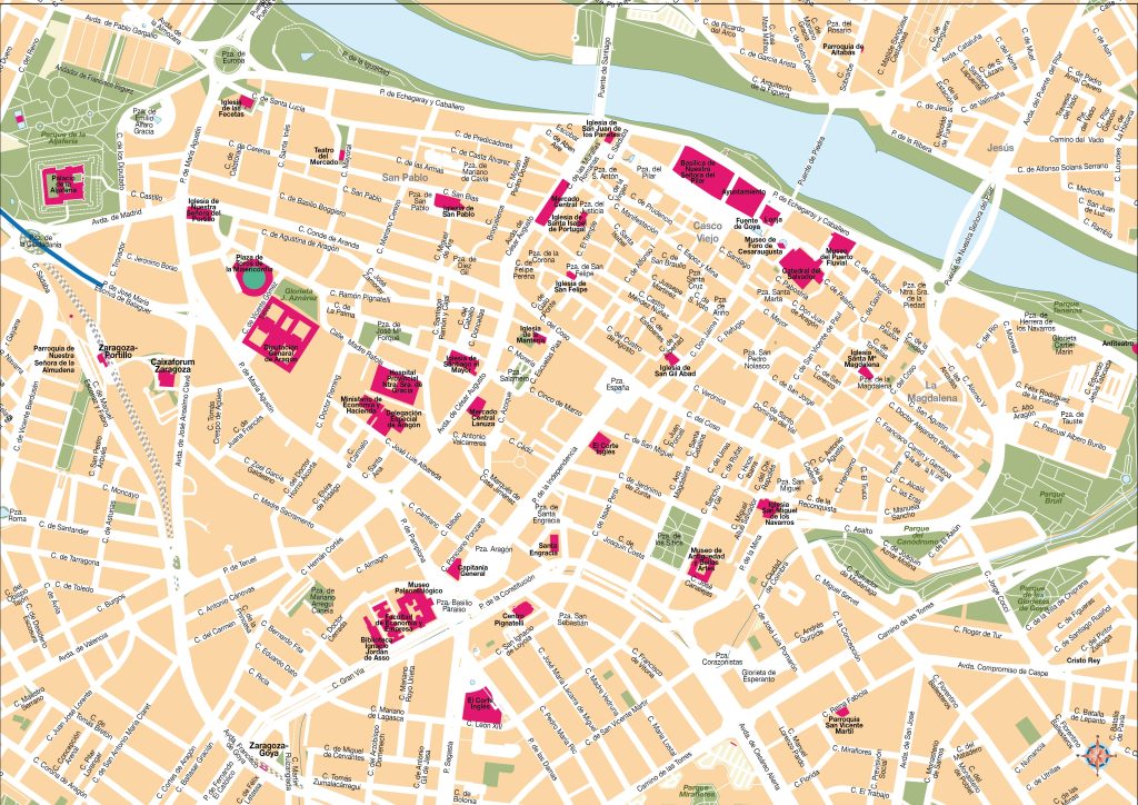 Plano del centro de la ciudad de Zaragoza.