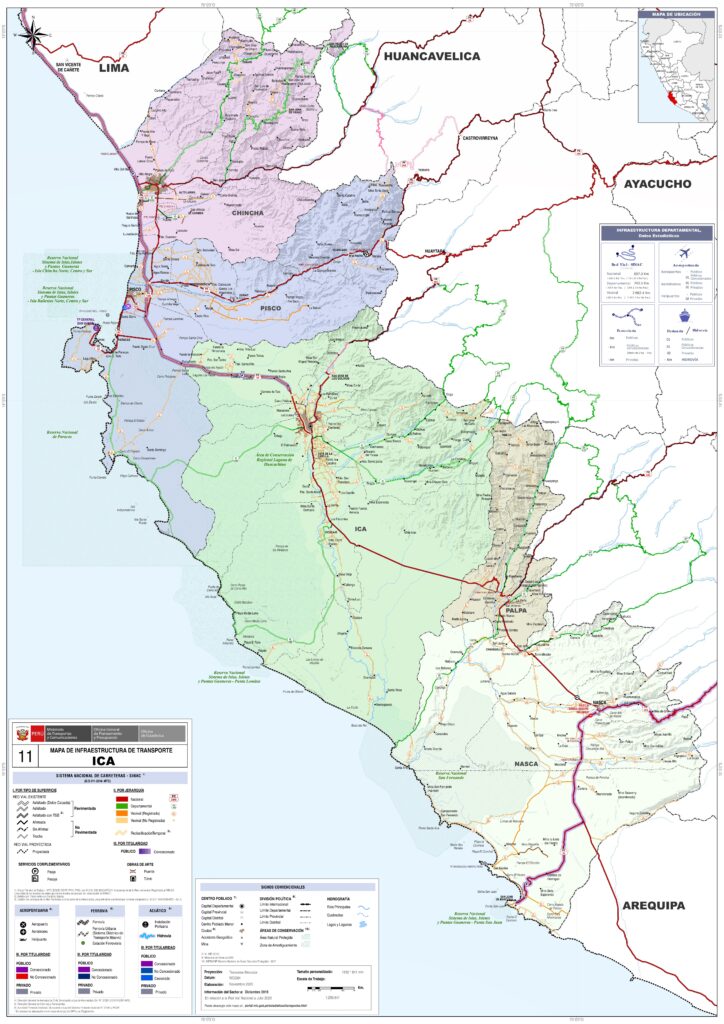 Mapa de las principales ciudades del departamento de Ica.