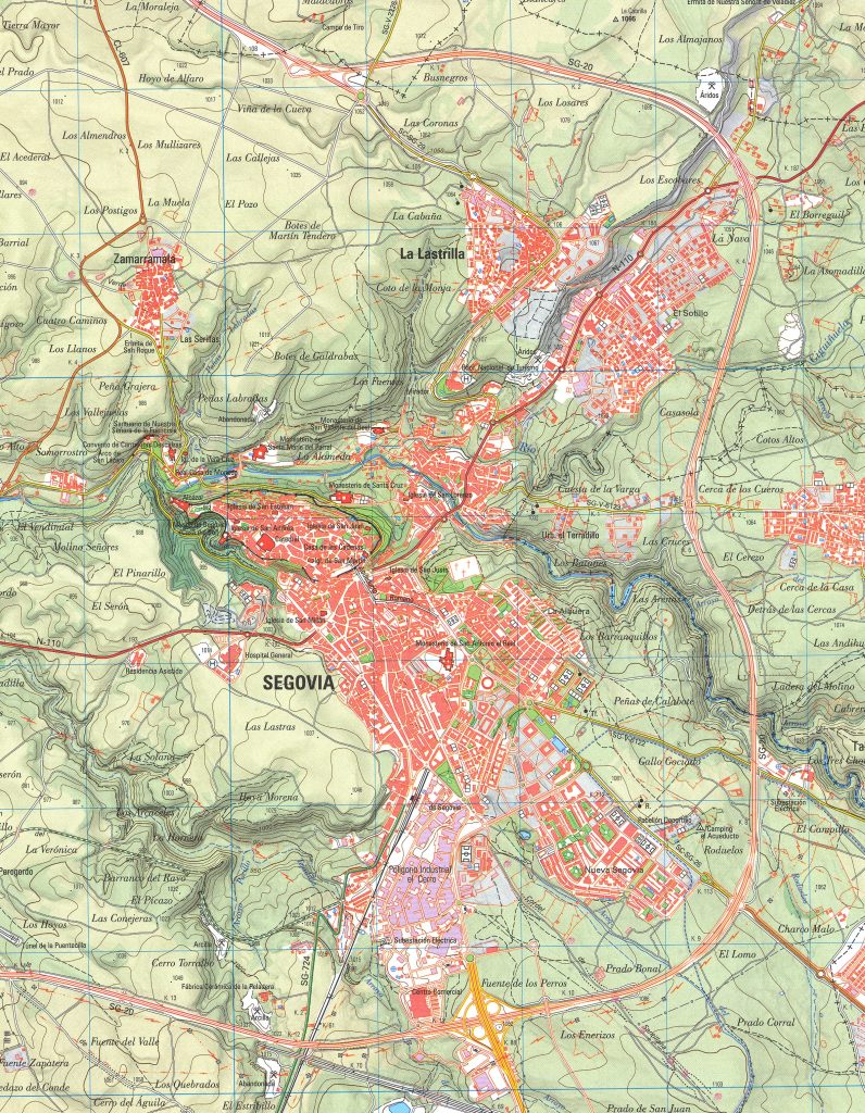Mapa de accesos por carretera a la ciudad de Segovia.