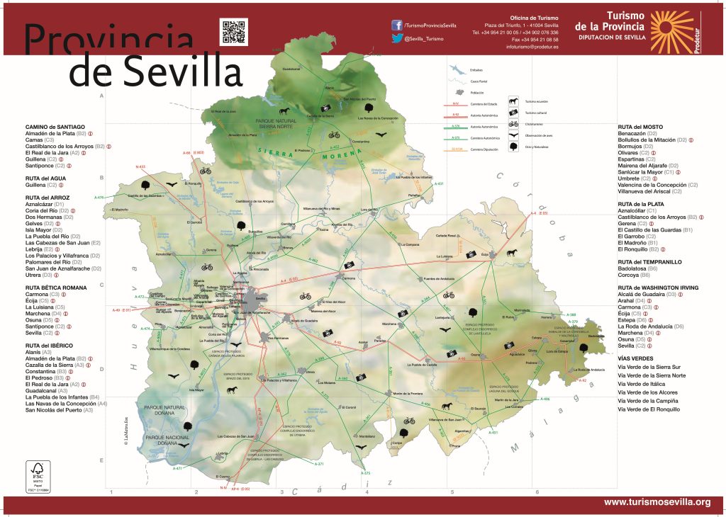 Mapa turístico de la provincia de Sevilla.