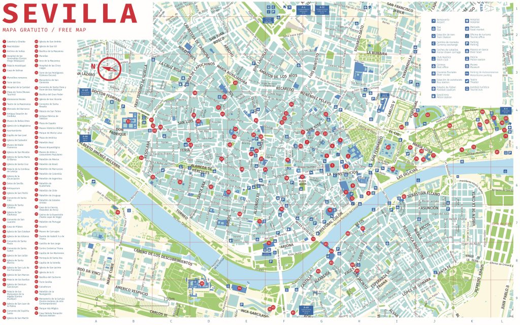 Plano turístico de la ciudad de Sevilla.