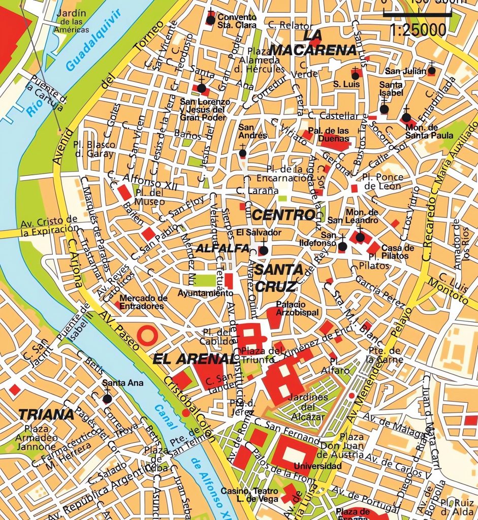 Plano del casco histórico de Sevilla.