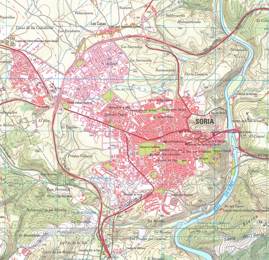 Mapa de accesos por carretera a la ciudad de Soria.
