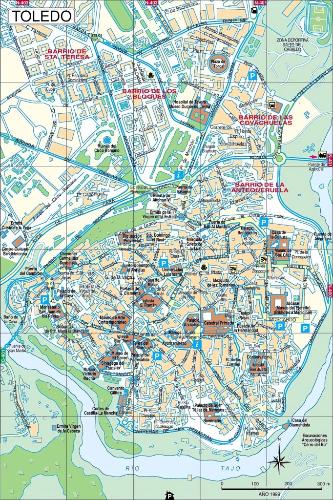 Plano del centro de la ciudad de Toledo.