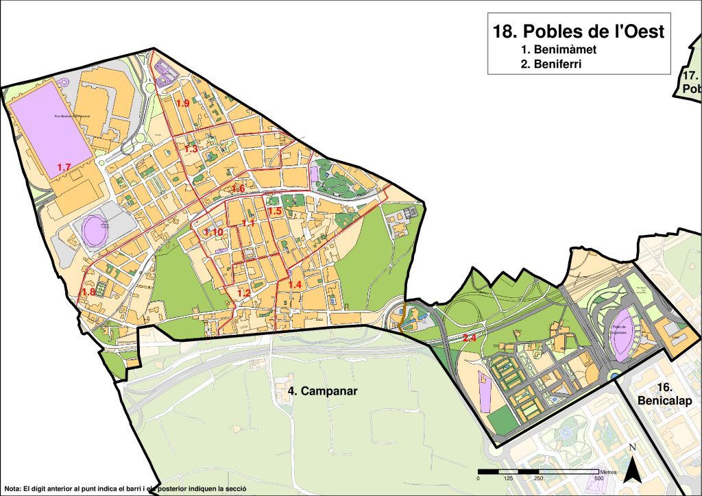 Plano del distrito de Poblados del Oeste.