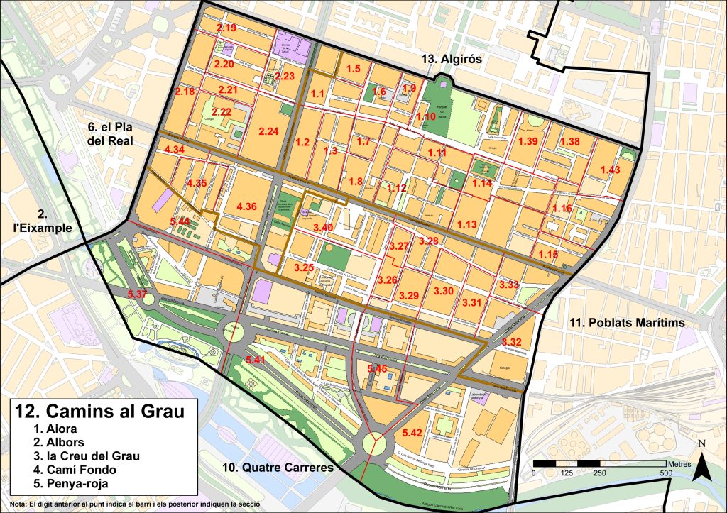 Plano del distrito de Caminos al Grao.