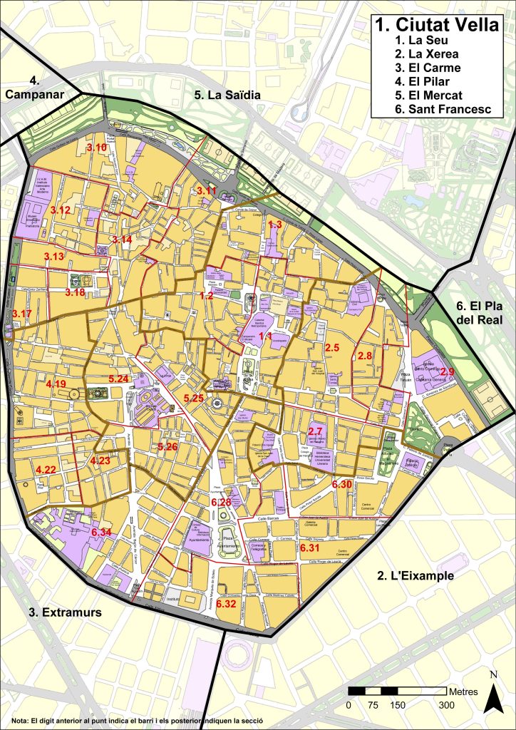 Plano del distrito de Ciutat Vella (Valencia).