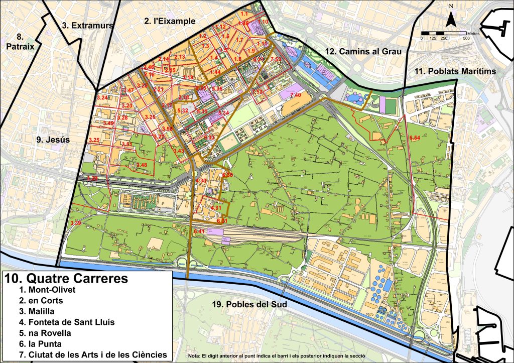 Plano del distrito de Quatre Carreres.