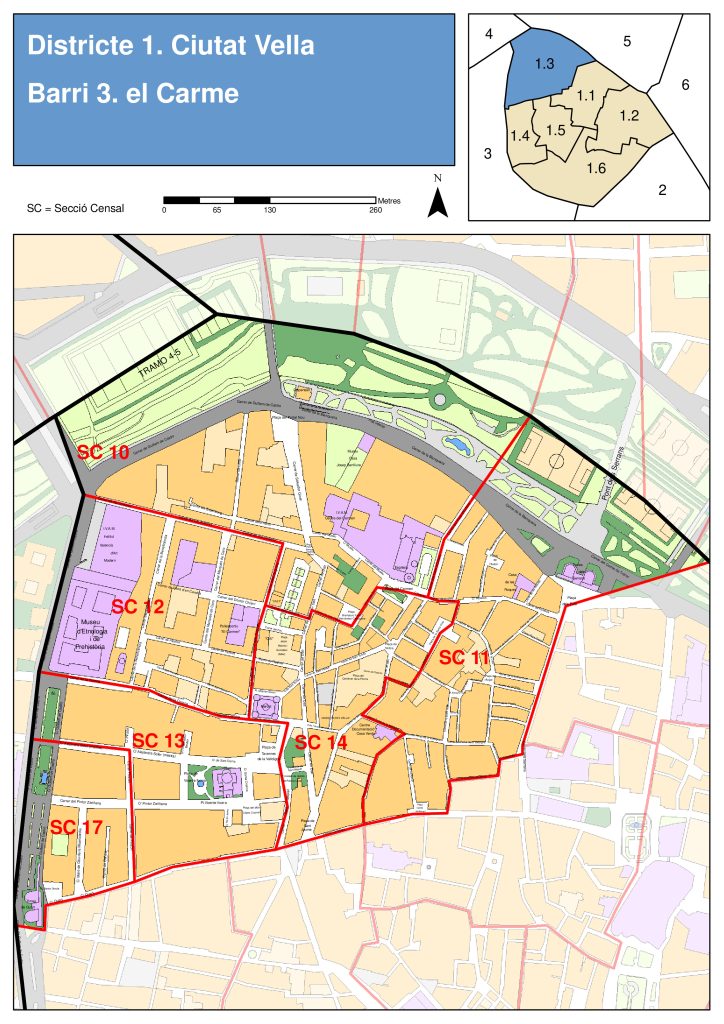Plano del barrio del Carmen (Valencia).