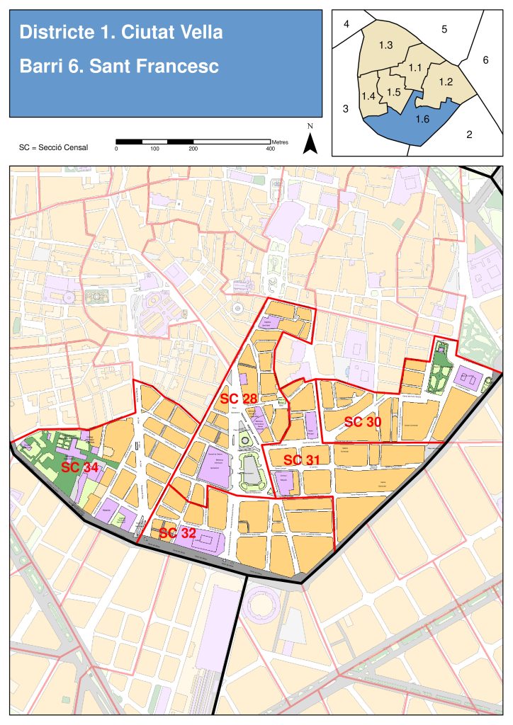 Plano del barrio de San Francisco (Valencia).