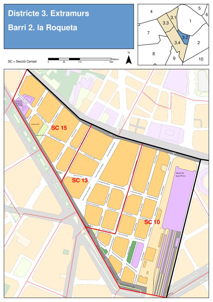Plano del barrio de La Roqueta.
