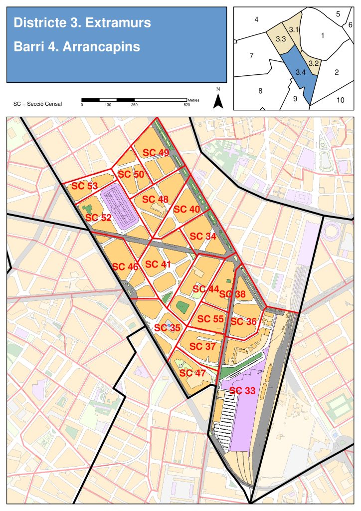 Plano del barrio de Arrancapins.