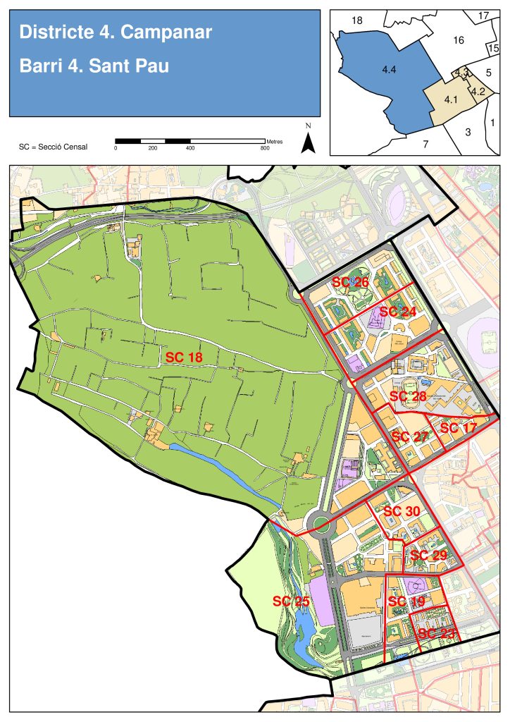 Plano del barrio de Sant Pau.
